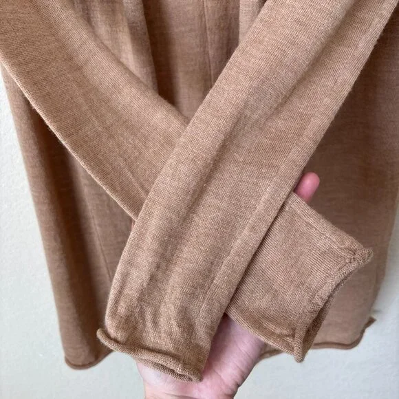 Cynthia Rowley Extrafine Merino Wool Open Front Longline Neutral Tan Cardigan - Picture 7 of 12